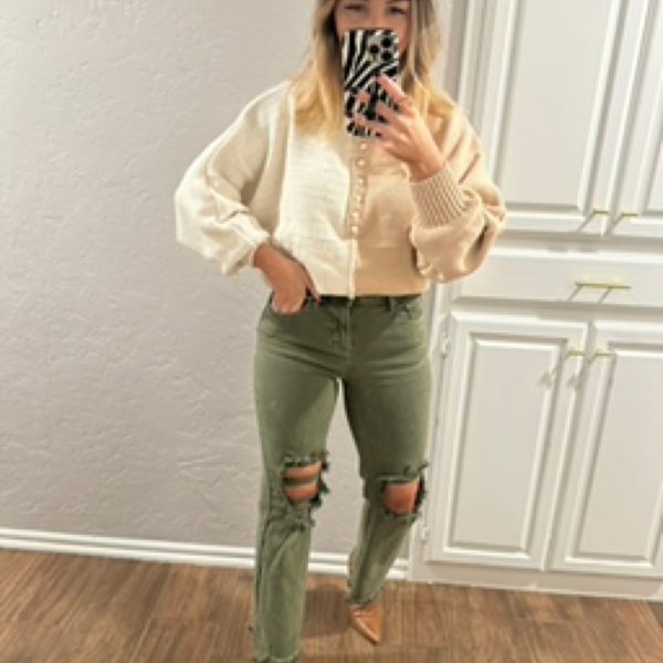 army green crop flare