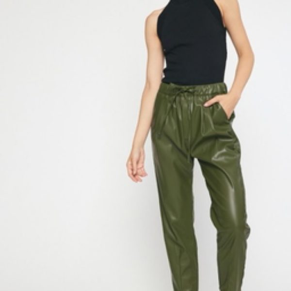 Olive Leather Jogger