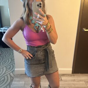Pink faux leather crop tank