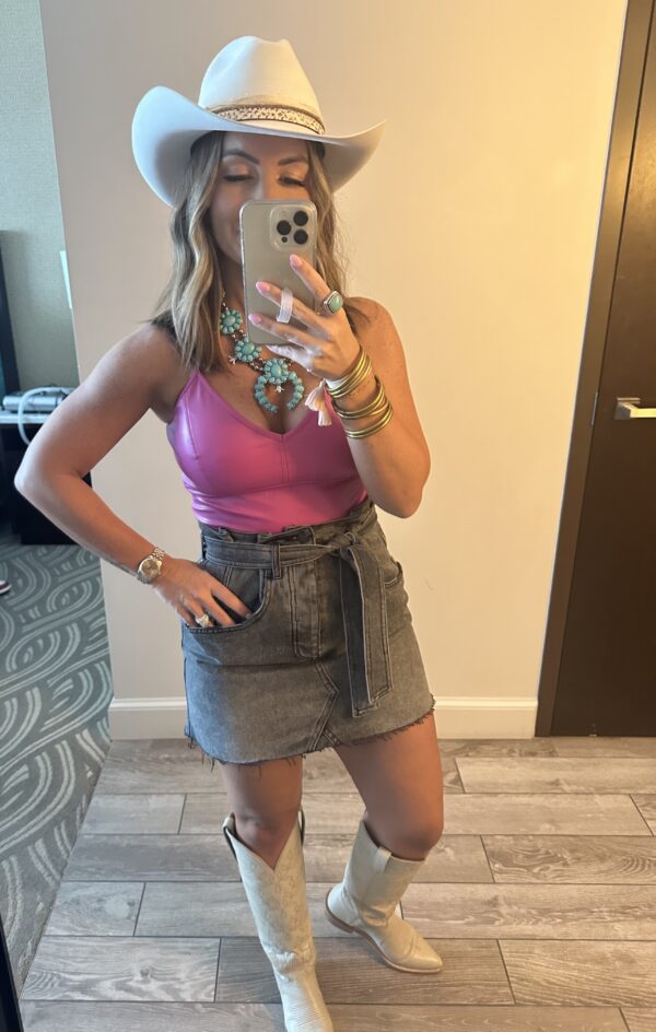 Pink faux leather crop tank