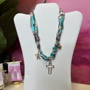Charmé Silk Wrap Necklace-Blue\White