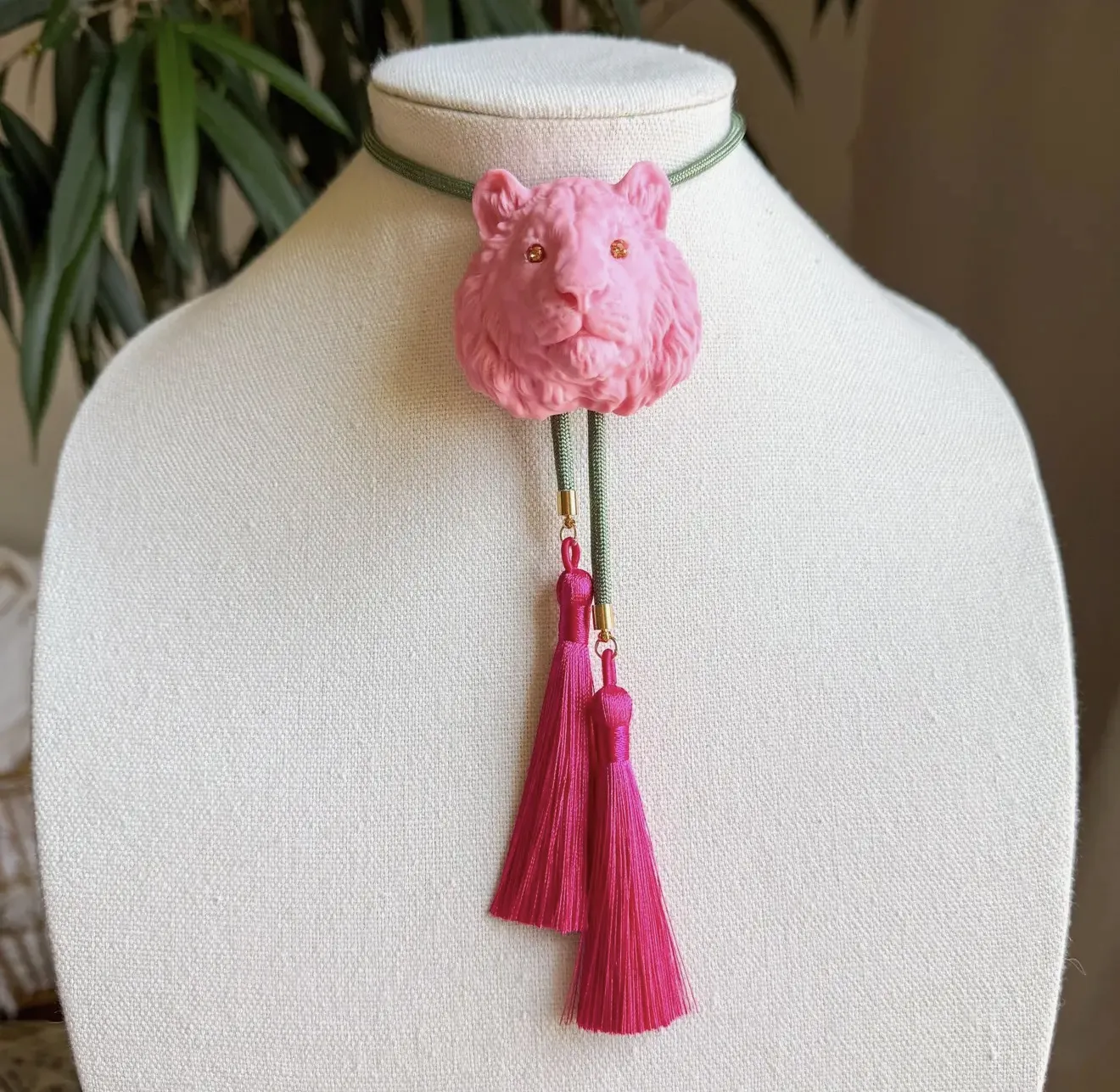 Tiger Bolo Bubblegum Pink with Olive & Fuchsia