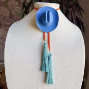 Cowboy Hat Bolo Ocean Blue with Burnt Orange & Peacock Blue