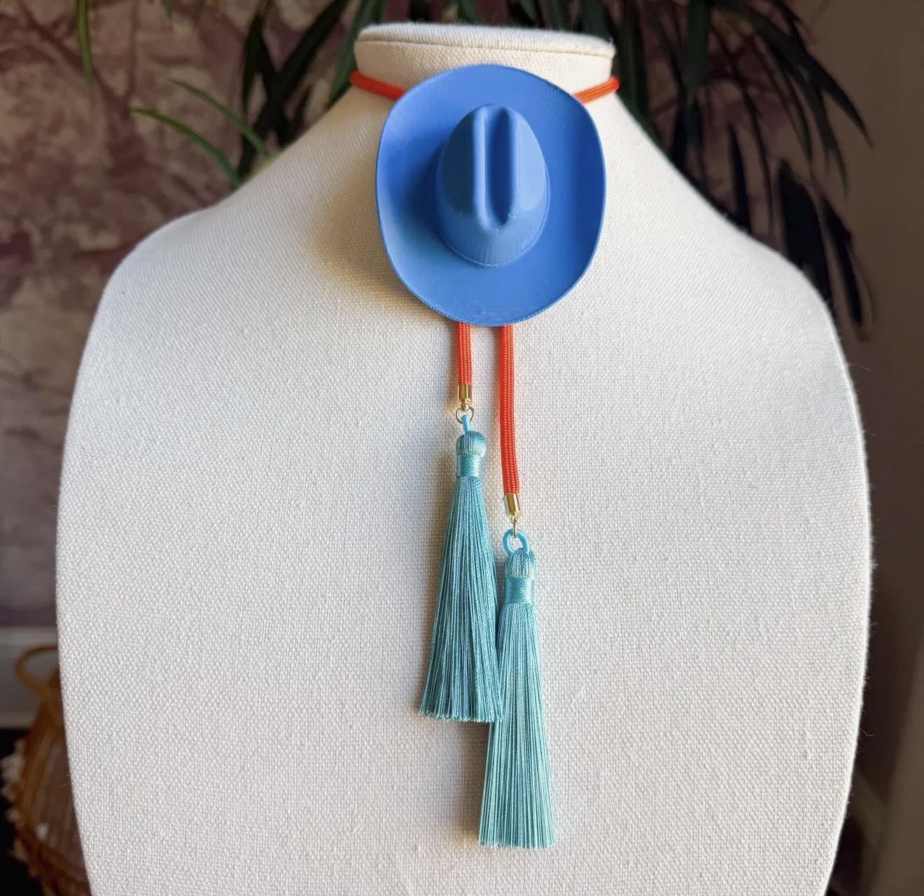 Cowboy Hat Bolo Ocean Blue with Burnt Orange & Peacock Blue