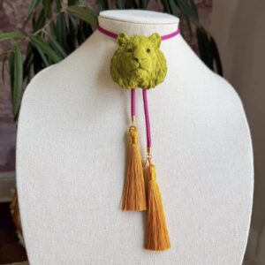 Tiger Bolo Olive Green with Fuchsia & Golden Yellow