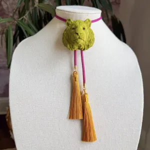 Tiger Bolo Olive Green with Fuchsia & Golden Yellow