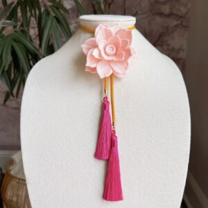 Lotus Flower Bolo Blush Pink with Golden Yellow & Fuchsia
