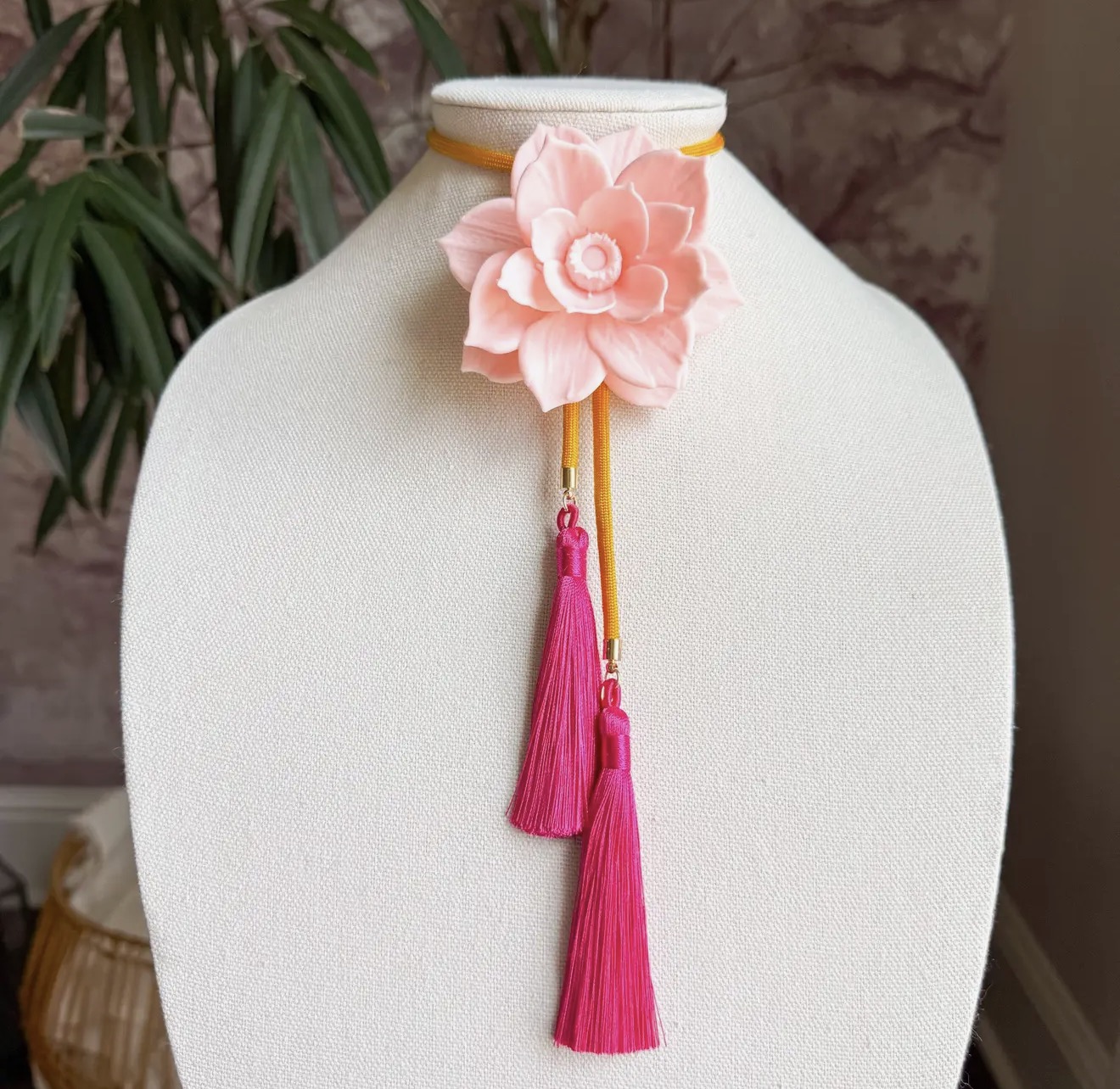 Lotus Flower Bolo Blush Pink with Golden Yellow & Fuchsia